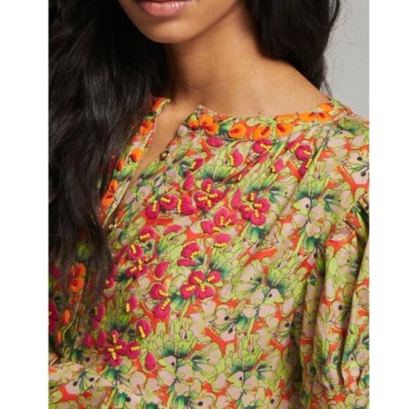 NWT Anthropologie Auretta Beaded Floral Mini Dress Size XS 100% Cotton HTF - Picture 12 of 16